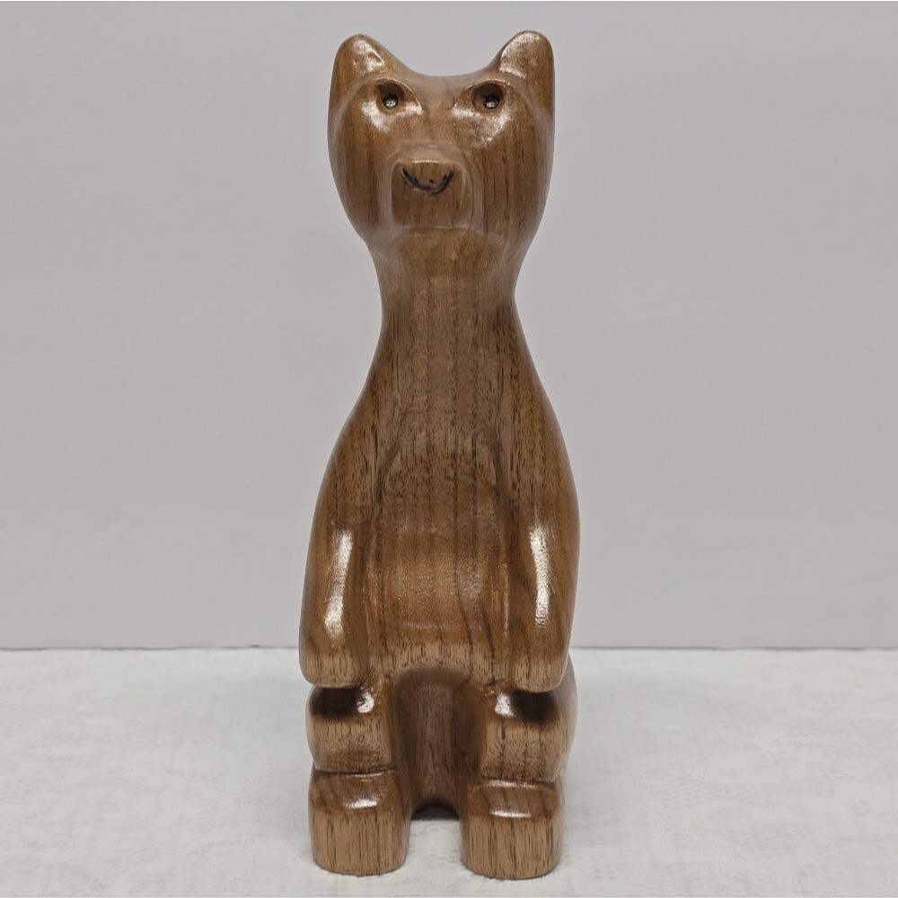 Vintage MCM Handcarved Wooden Long Neck Sitting Bear Cottage Hunting Avant Garde